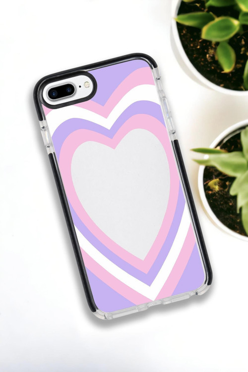 İphone 8 Plus - 7 Plus Uyumlu Purple Heart Desenli Premium Silikonlu Lansman Telefon Kılıfı