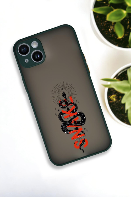 İphone 14 Plus Uyumlu Snake Desenli Buzlu Şeffaf Lüx Telefon Kılıfı