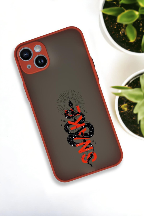 İphone 14 Plus Uyumlu Snake Desenli Buzlu Şeffaf Lüx Telefon Kılıfı