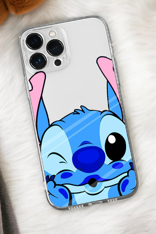 İphone 15 Pro Max Uyumlu Stitch Desenli Premium Silikonlu Şeffaf Telefon Kılıfı