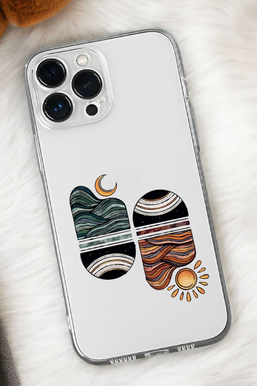 İphone 15 Pro Max Uyumlu Sunset Wave Desenli Premium Silikonlu Şeffaf Telefon Kılıfı