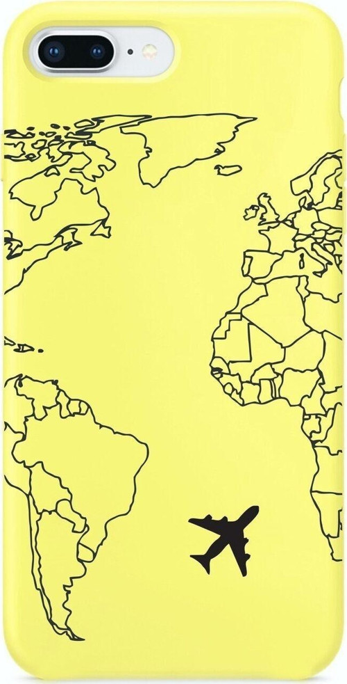 İphone 7 Plus World Map Lines Sarı Lansman Kılıf