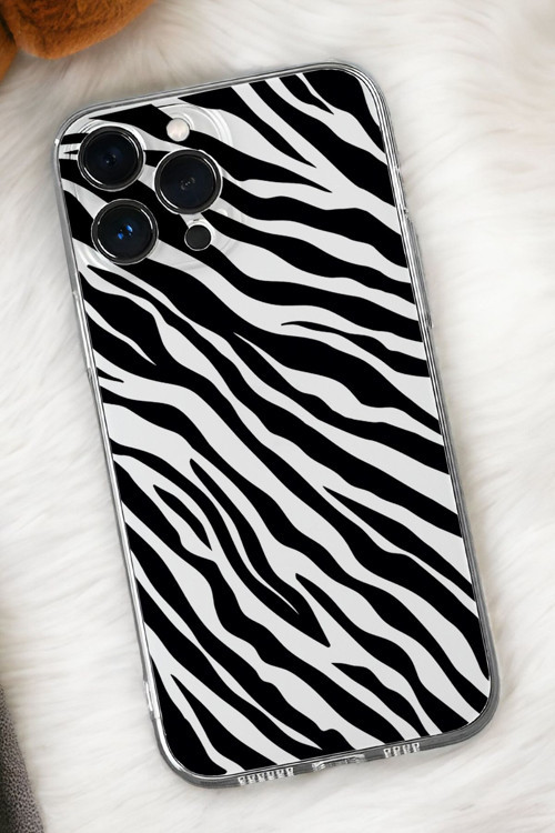 İphone 15 Uyumlu Zebra Pattern Premium Silikonlu Şeffaf Telefon Kılıfı