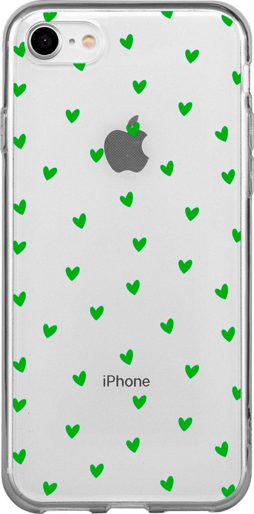 İphone 7 Minik Kalpler Yeşil Desenli Şeffaf Telefon Kılıfı