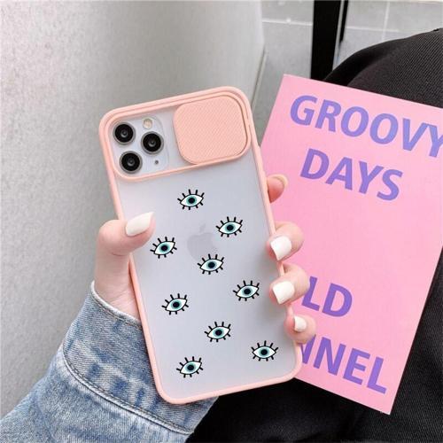 Iphone 11 Pro Max Nazar Gözler Kamera Korumalı Pembe Telefon Kılıfı
