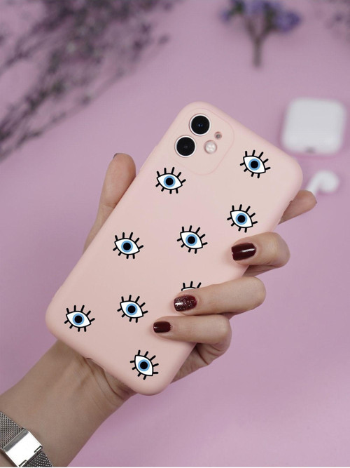 Iphone 11 Uyumlu Nazar Gözler Kamera Korumalı Premium Silikonlu Pudra Lansman Kılıf