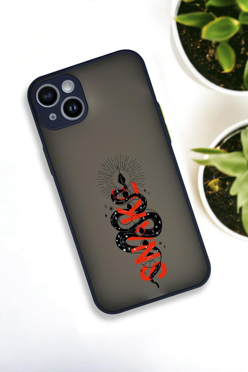 İphone 14 Plus Uyumlu Snake Desenli Buzlu Şeffaf Lüx Telefon Kılıfı