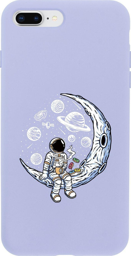 İphone 8 Plus Keyifli Astronot Premium Lila Lansman Silikonlu Kılıf