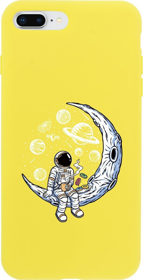 İphone 8 Plus Keyifli Astronot Premium Sarı Lansman Silikonlu Kılıf