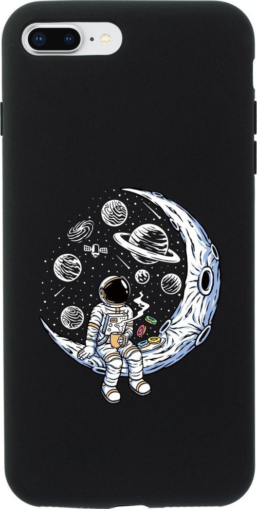 İphone 8 Plus Keyifli Astronot Premium Siyah Lansman Silikonlu Kılıf