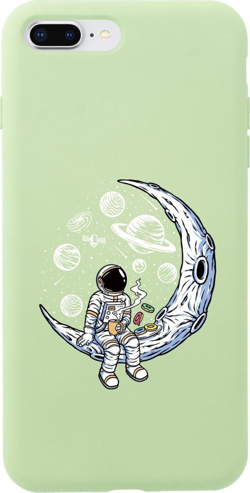 İphone 8 Plus Keyifli Astronot Premium Yeşil Lansman Silikonlu Kılıf