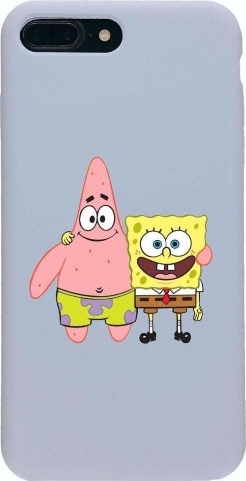 İphone 8 Plus Premium Lansman Pastel Lila Telefon Kılıfı Sünger Bob Ve Patrick Star Desenli