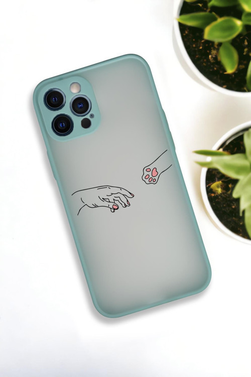 İphone 12 Pro Max Uyumlu Hand And Paw Desenli Buzlu Şeffaf Lüx Telefon Kılıfı