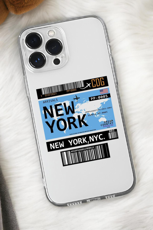 İphone 15 Pro Max Uyumlu New York Ticket Desenli Premium Silikonlu Şeffaf Telefon Kılıfı
