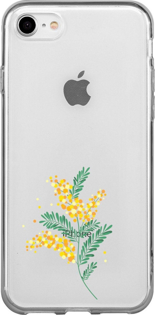 İphone 8 Sarı Çiçek Desenli Şeffaf Telefon Kılıfı