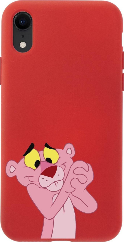 İphone Xr Pembe Panter Tasarımlı Kırmızı Telefon Kılıfı