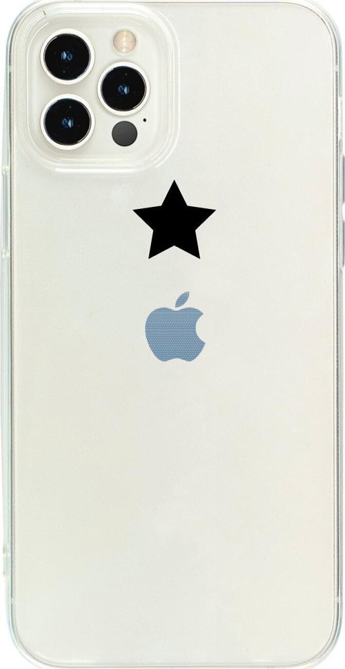 İphone 15 Pro Siyah Tek Yıldız Desenli Şeffaf Telefon Kılıfı