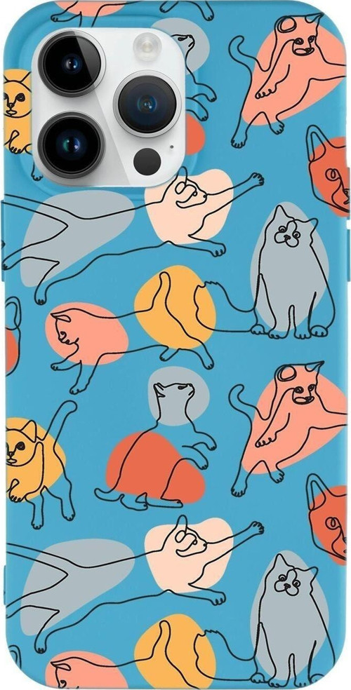İphone 14 Pro Uyumlu Sevimli Kedi Figürleri Desenli Premium Silikonlu Lansman Telefon Kılıfı