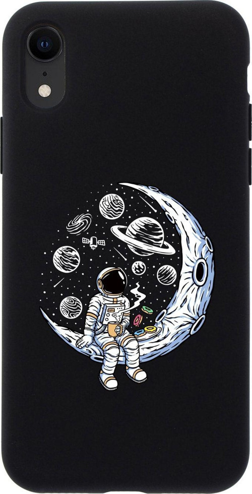 İphone Xr Keyifli Astronot Premium Siyah Lansman Silikonlu Kılıf