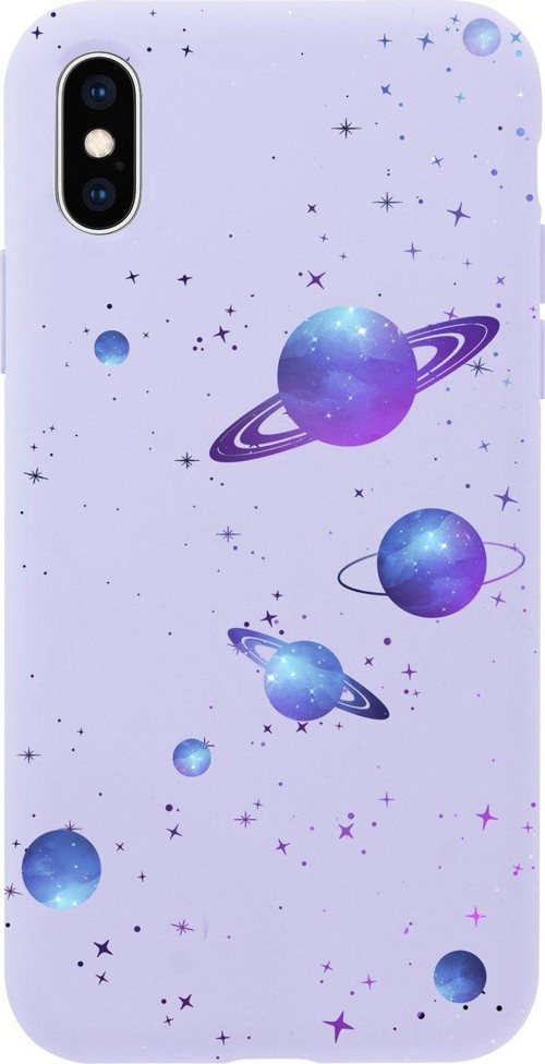İphone X Galaxy And Stars Premium Lila Lansman Silikonlu Kılıf