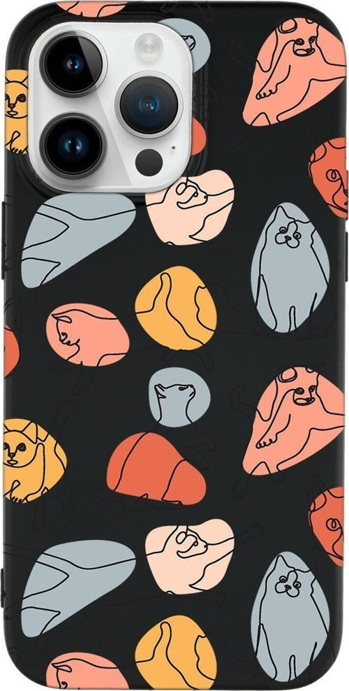 İphone 14 Pro Uyumlu Sevimli Kedi Figürleri Desenli Premium Silikonlu Lansman Telefon Kılıfı