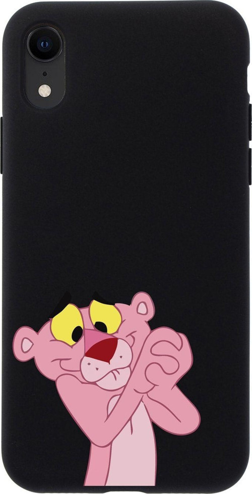 İphone Xr Pembe Panter Tasarımlı Siyah Telefon Kılıfı