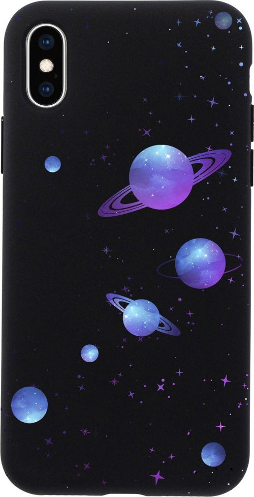 İphone X Galaxy And Stars Premium Siyah Lansman Silikonlu Kılıf