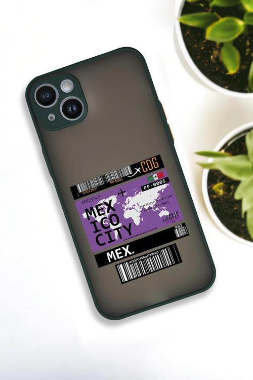 İphone 14 Plus Uyumlu Mexico Ticket Desenli Buzlu Şeffaf Lüx Telefon Kılıfı