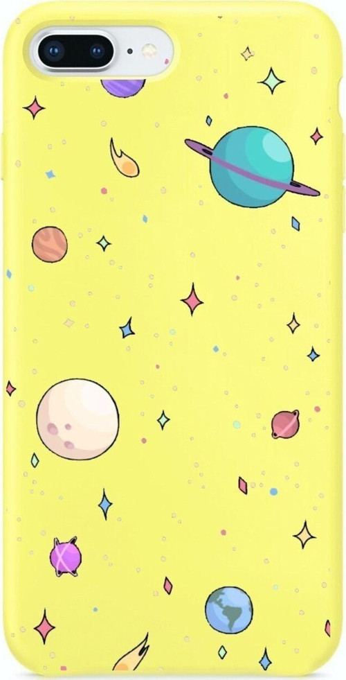 Gezegen Desenli Tasarım İphone 7 Plus Sarı Telefon Kılıfı