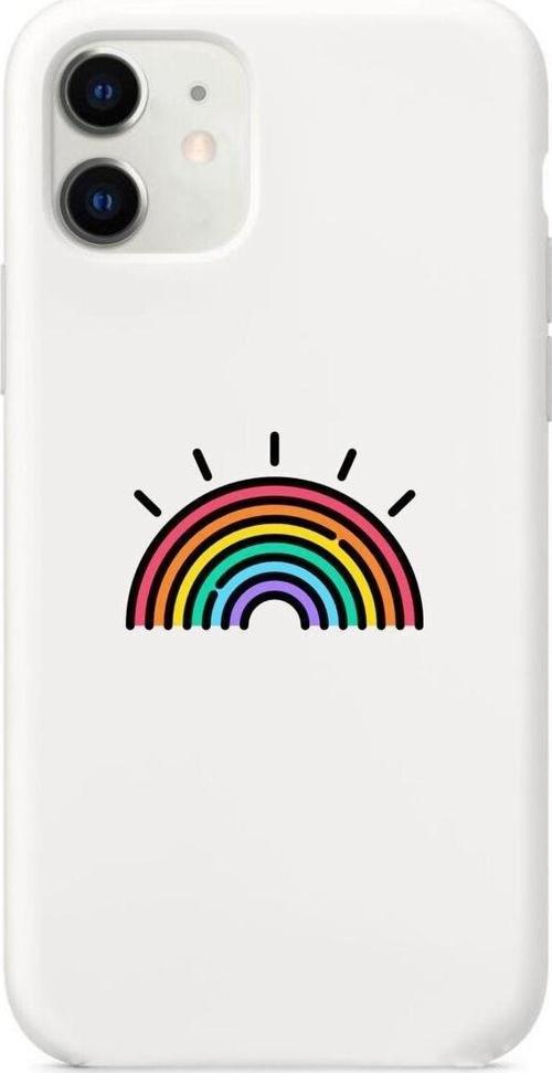 Gökkuşağı Desenli Iphone 11 Beyaz Telefon Kılıfı