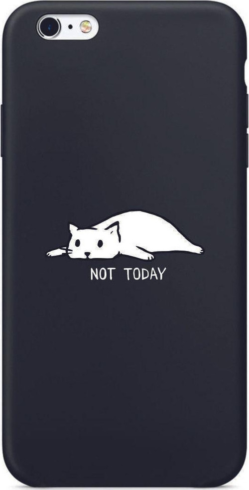 İphone 6S Plus Not Today Yorgun Kedicik Desenli Siyah Lansman Kılıf