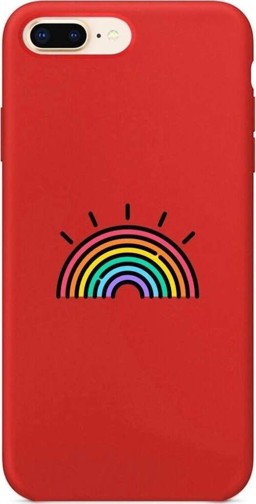 Gökkuşağı Desenli İphone 7 Plus Kırmızı Telefon Kılıfı