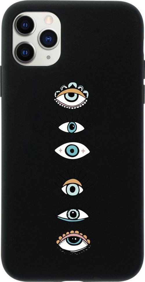 Iphone 11 Pro Renkli Gözler Desenli Siyah Telefon Kılıfı