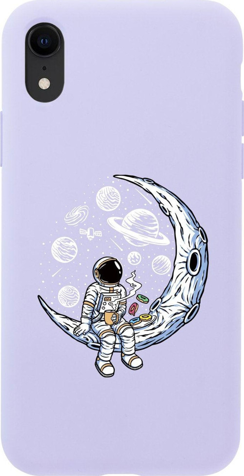İphone Xr Keyifli Astronot Premium Lila Lansman Silikonlu Kılıf
