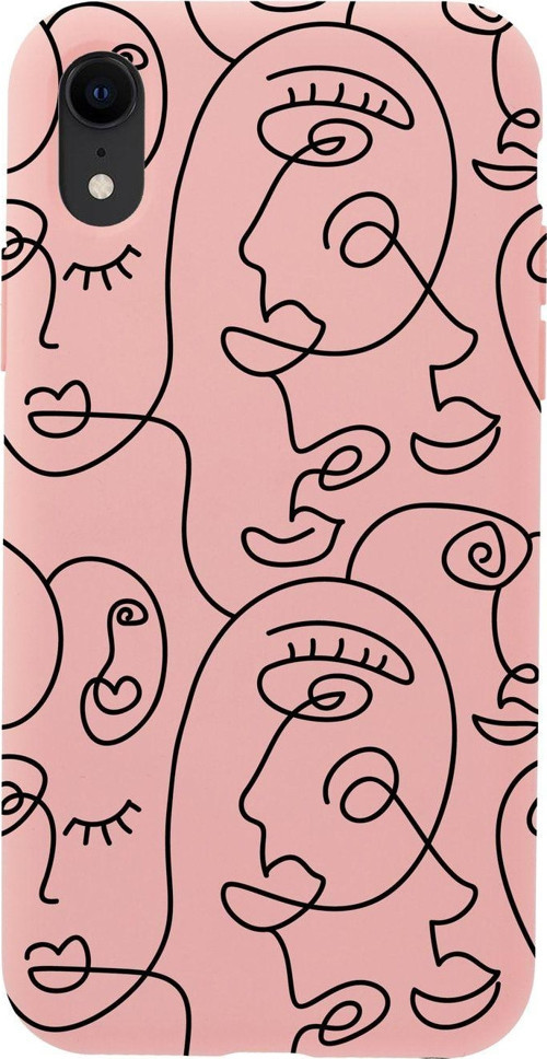 İphone Xr Face Art Premium Pembe Lansman Silikonlu Kılıf
