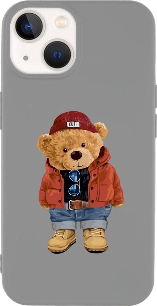 İphone 14 Uyumlu Teddy Bear Desenli Premium Silikonlu Lansman Telefon Kılıfı