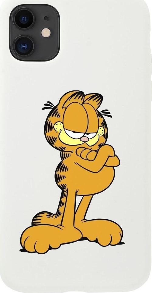 Iphone 11 Uyumlu Göbekli Garfield Tasarımlı Beyaz Telefon Kılıfı