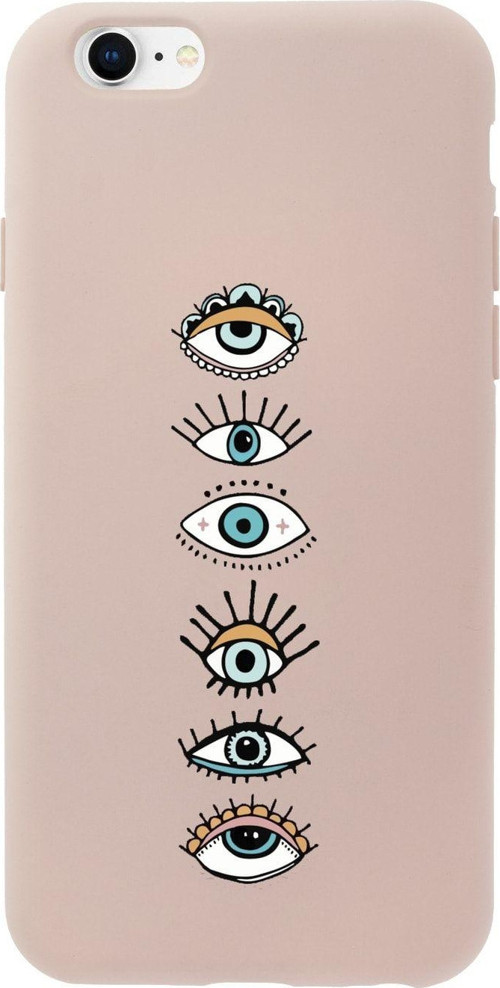 İphone 6 Plus Renkli Gözler Desenli Pembe Telefon Kılıfı
