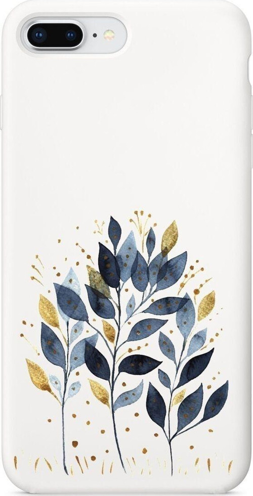 İphone 7 Plus Mavi Yaprak Desenli Beyaz Lansman Kılıf