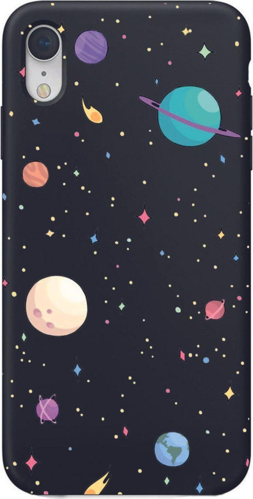 İphone Xr Gezegenler Desenli Siyah Lansman Kılıf