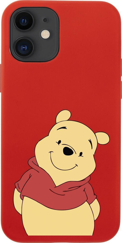 İphone 12 Sevimli Winnie Pooh Tasarımlı Kırmızı Telefon Kılıfı