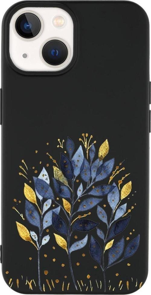 İphone 14 Uyumlu Mavi Yaprak Desenli Premium Silikonlu Lansman Telefon Kılıfı