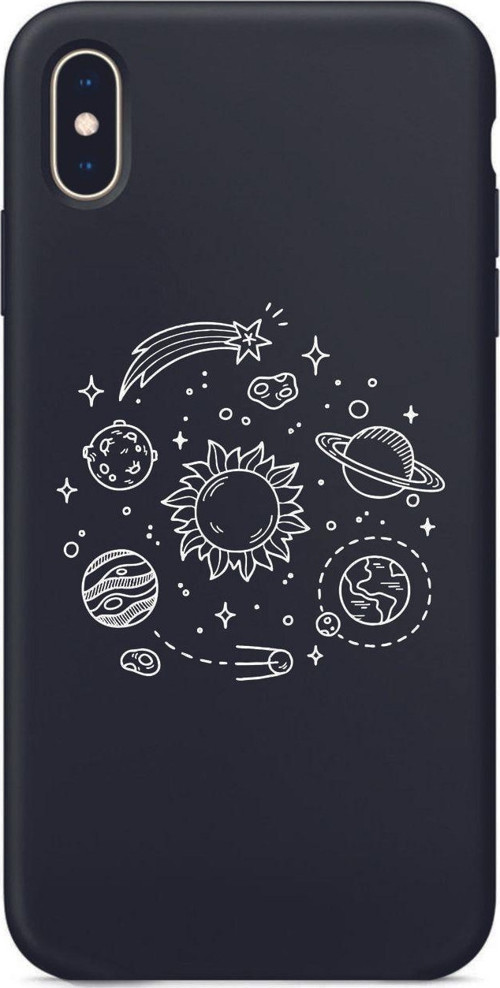 İphone X Güneş Sistemi Desenli Siyah Lansman Kılıf
