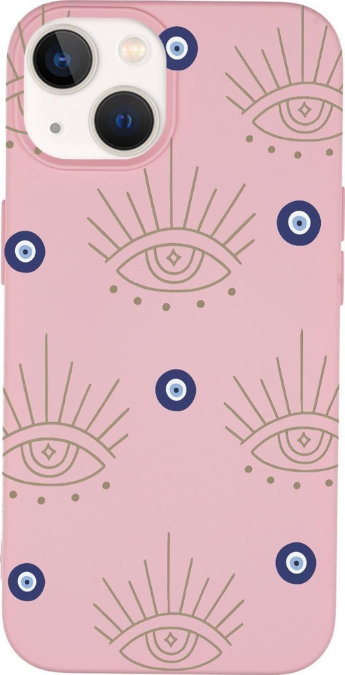 İphone 14 Uyumlu Evil Eye Desenli Premium Silikonlu Telefon Kılıfı
