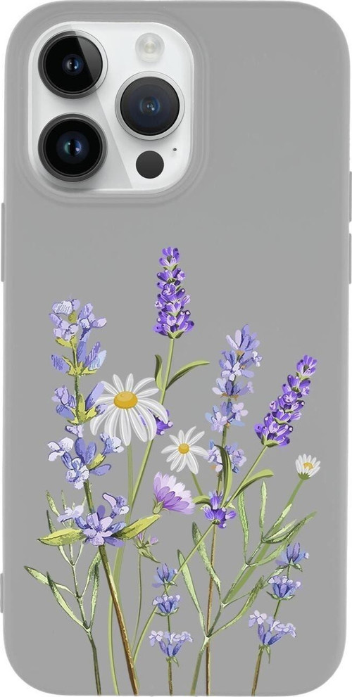 İphone 14 Pro Max Uyumlu Lavender Desenli Premium Silikonlu Lansman Telefon Kılıfı
