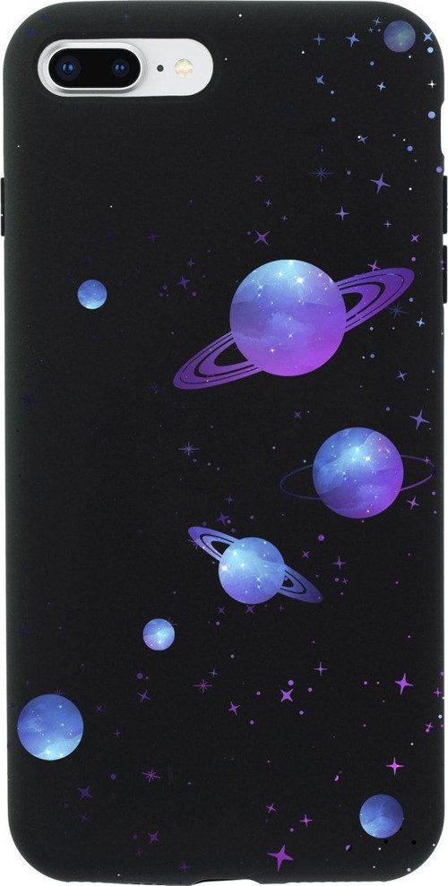 İphone 8 Plus Galaxy And Stars Premium Siyah Lansman Silikonlu Kılıf