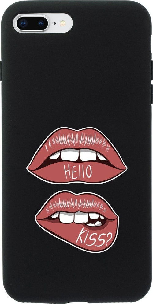 İphone 8 Plus Hello Kiss Premium Siyah Lansman Silikonlu Kılıf