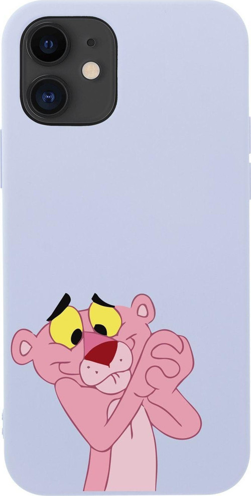 İphone 12 Pembe Panter Tasarımlı Lila Telefon Kılıfı