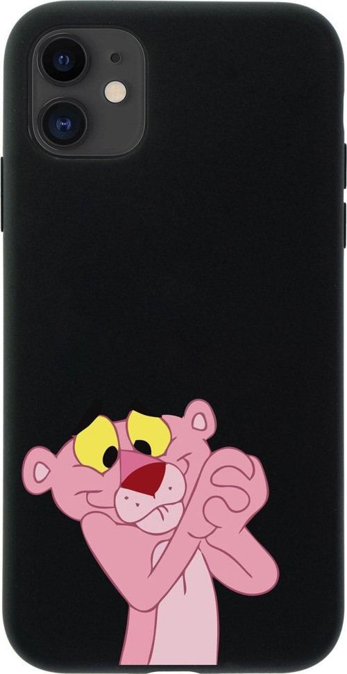 İphone 12 Pembe Panter Tasarımlı Siyah Telefon Kılıfı