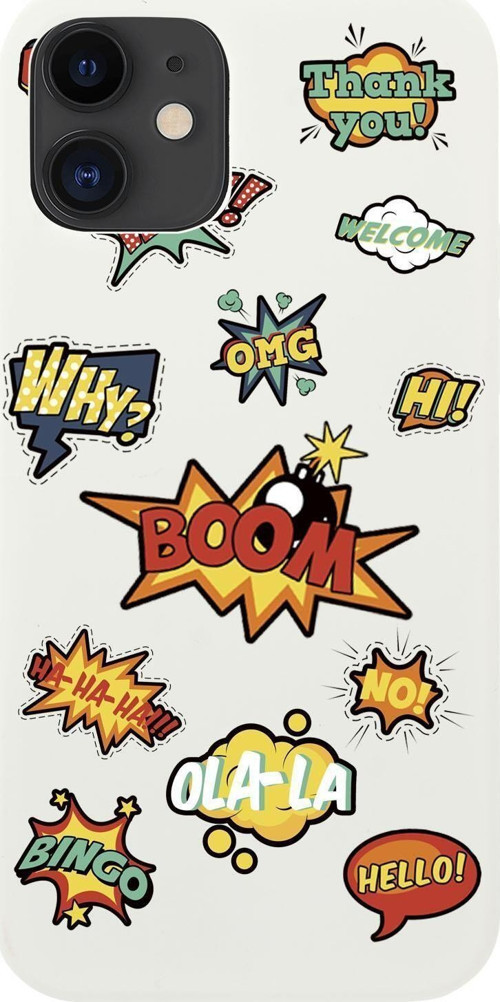 İphone 12 Uyumlu Stickers Desenli Premium Silikonlu Telefon Kılıfı
